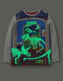 Toddler Boy Dinosaur Glowing Appliqué Long Sleeve Shirt - CCMOM