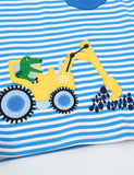 Toddler Boy Excavator Dinosaur Embroidered Long Sleeve T-shirt With Pocket - CCMOM