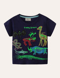 Toddler Boy Glowing Dinosaur Appliqué 100% Cotton T-shirt - CCMOM
