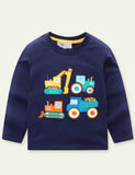 Toddler Boy Truck & Excavator Embroidered Long Sleeves Sweatshirt - CCMOM