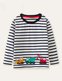 Toddler Excavator Appliqué Striped Long Sleeve T-shirt