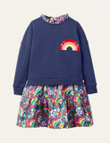 Toddler Floral Rainbow Design Long Sleeves Sweatshirt Dress