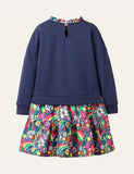 Toddler Floral Rainbow Design Long Sleeves Sweatshirt Dress - CCMOM