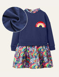 Toddler Floral Rainbow Design Long Sleeves Sweatshirt Dress - CCMOM