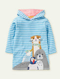 Toddler Girl Animal Appliqué Stripe Pull Over Hoodie Dress