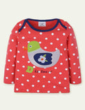 Toddler Girl Bird Emboridered Polka Dots Long Sleeves Shirt - CCMOM