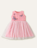 Toddler Girl Butterfly Printed Sleeveless Splicing Polka Dots Mesh Dress - CCMOM