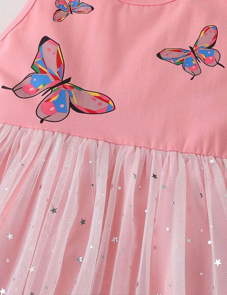 Toddler Girl Butterfly Printed Sleeveless Splicing Polka Dots Mesh Dress - CCMOM