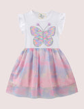 Toddler Girl Butterfly Sequins Flutter Sleeves Splicing Tulle Dress - CCMOM