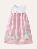 Toddler Girl Button Design Duck Plaid Sleeveless Dress