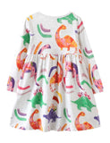 Toddler Girl Dinosaur Print Long Sleeve High Waist Dress - CCMOM