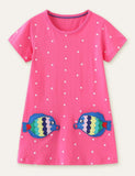Toddler Girl Fish Appliqué Short Sleeves Casual Polka Dots Dress - CCMOM