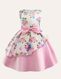 Toddler Girl Floral Embroidered Sleeveless Bow Belted Crew Neck Dress - CCMOM