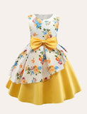 Toddler Girl Floral Embroidered Sleeveless Bow Belted Crew Neck Dress - CCMOM