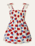 Toddler Girl Floral Fruit Full Print High Waist Spaghetti Strap Dress - CCMOM