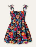 Toddler Girl Floral Fruit Full Printed High Waist Spaghetti Strap Dress - CCMOM