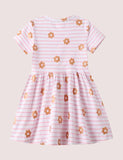 Toddler Girl Flower Applique Stripe Short Sleeves Dress - CCMOM