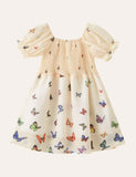 Toddler Girl Full Print Butterfly Short Sleeves Dress - CCMOM