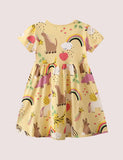 Toddler Girl Full Printed Rainbow Dinosaur Splice Dress - CCMOM