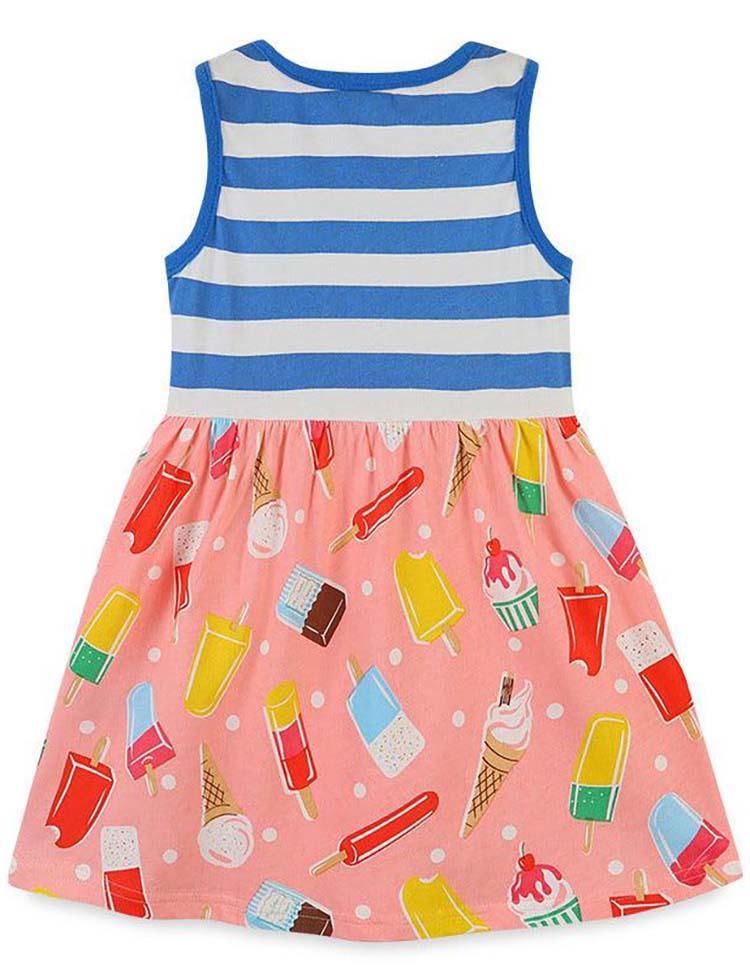 Toddler Girl Ice-cream Print Splice Striped Sleeveless Tank Dress - CCMOM