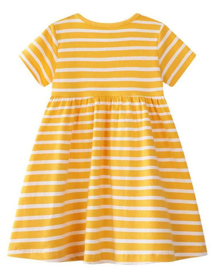 Toddler Girl Magpie Appliqué Striped High Waist Dress - CCMOM