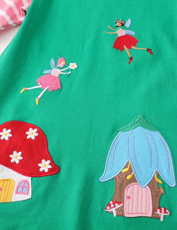 Toddler Girl Mushroom Appliqué Long Sleeve Casual Dress - CCMOM