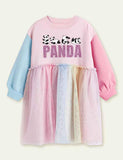 Toddler Girl Panda Stitching Long-Sleeved Mesh Splice Dress - CCMOM