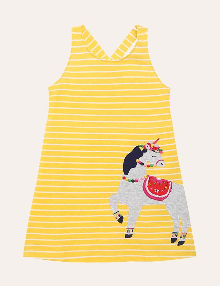 Toddler Girl Pony Appliqué Striped Sleeveless Dress - CCMOM