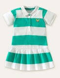 Toddler Girl Rabbit Applique Ruffle Hem Polo Dress - CCMOM