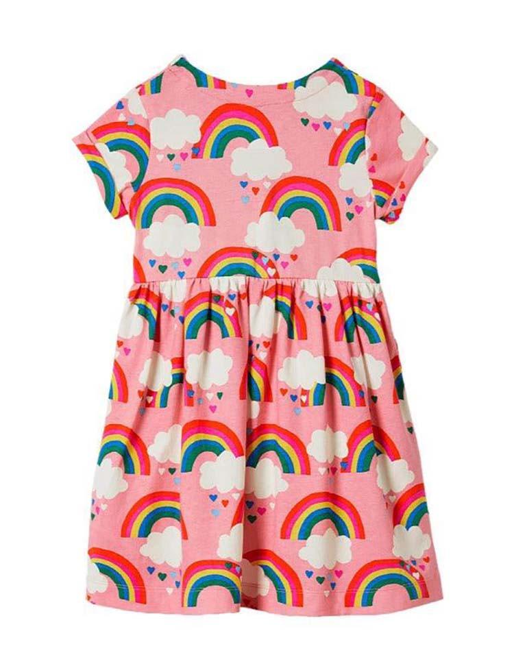 Toddler Girl Rainbow Cloud Pattern Knitted Short Sleeves Dress - CCMOM