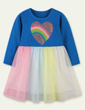 Toddler Girl Rainbow Love Sequined Long Sleeve Splicing Color Mesh Dress - CCMOM