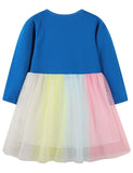 Toddler Girl Rainbow Love Sequined Long Sleeve Splicing Color Mesh Dress - CCMOM