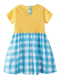 Toddler Girl Rainbow Plaid Appliqué Splicing Polka Dots Short Sleeves Dress - CCMOM