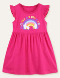 Toddler Girl Rainbow Printed Flutter-sleeve Splice Dress - CCMOM