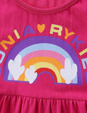 Toddler Girl Rainbow Printed Flutter-sleeve Splice Dress - CCMOM