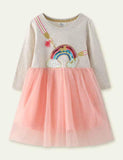 Toddler Girl Rainbow Sequin Gauze Long Sleeve Splicing Mesh Dress