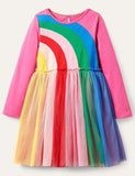 Toddler Girl Rainbow Tulle Long Sleeves Casual Dress - CCMOM
