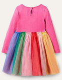 Toddler Girl Rainbow Tulle Long Sleeves Casual Dress - CCMOM