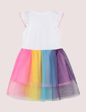 Toddler Girl Rainbow Unicorn Mesh Flutter-sleeve Dress - CCMOM