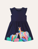 Toddler Girl Rainbow Zebra Applique Flutter-sleeve Dress - CCMOM