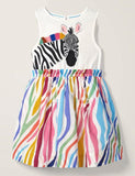 Toddler Girl Rainbow Zebra Appliqué Sleeveless Splice Dress - CCMOM