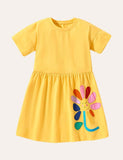 Toddler Girl Short Sleeves Floral Appliqué Splice Dress - CCMOM