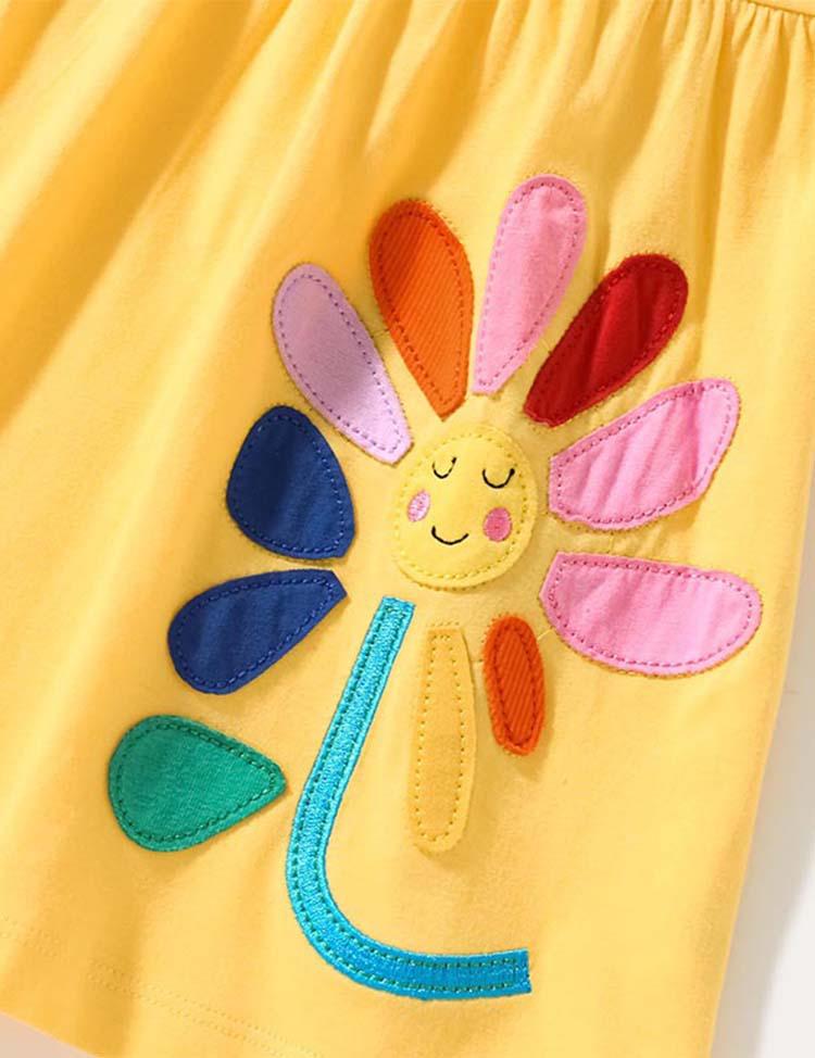 Toddler Girl Short Sleeves Floral Appliqué Splice Dress - CCMOM