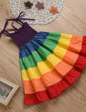 Toddler Girl Splice Rainbow Hem Design Strap Dress - CCMOM