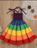 Toddler Girl Splice Rainbow Hem Design Strap Dress - CCMOM