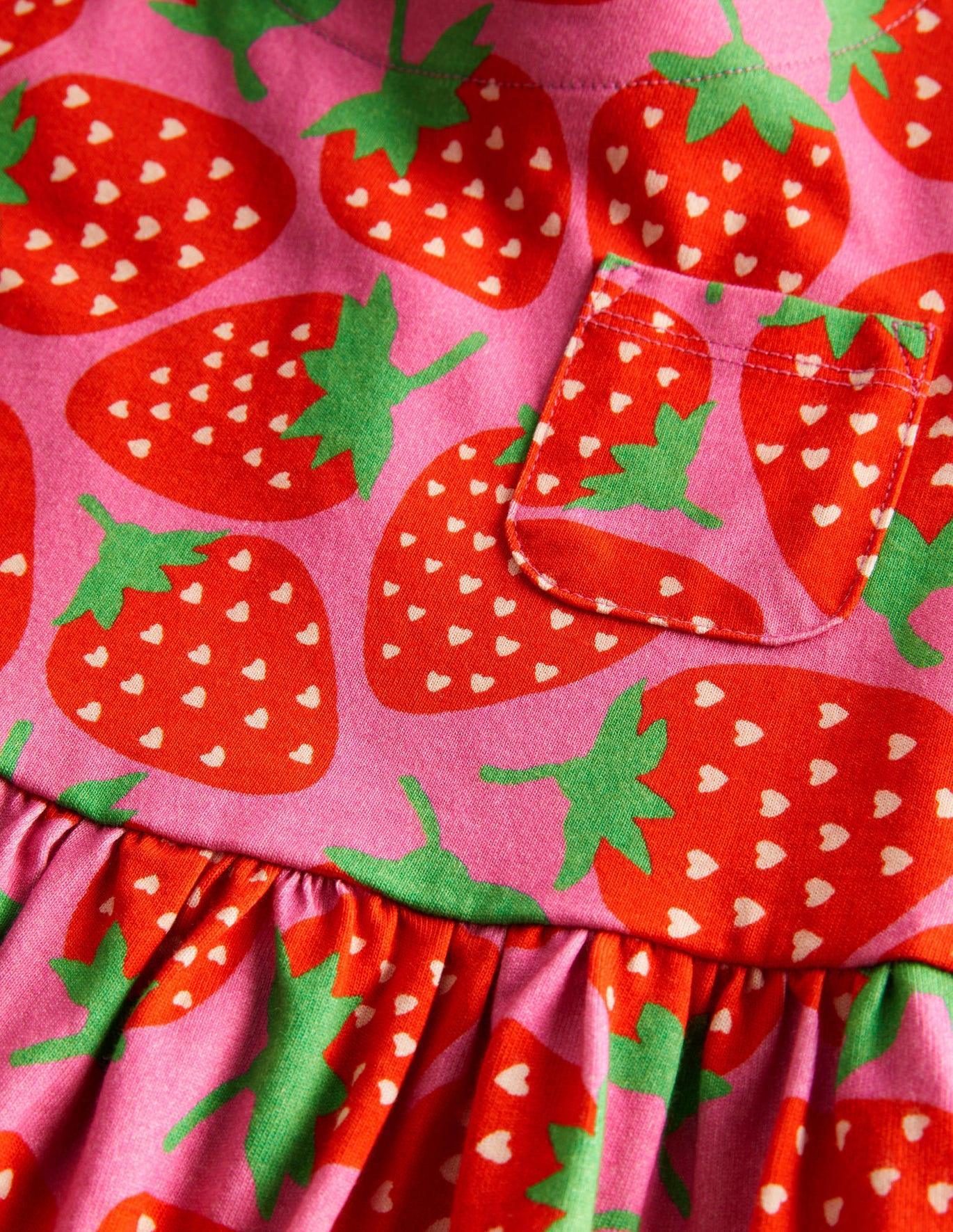 Toddler Girl Strawberry Full Printed Short Sleeves 100% Cotton Splice Dress - CCMOM