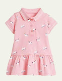 Toddler Girl Strawberry Polka Dot Lapel Collar Polo Dress - CCMOM