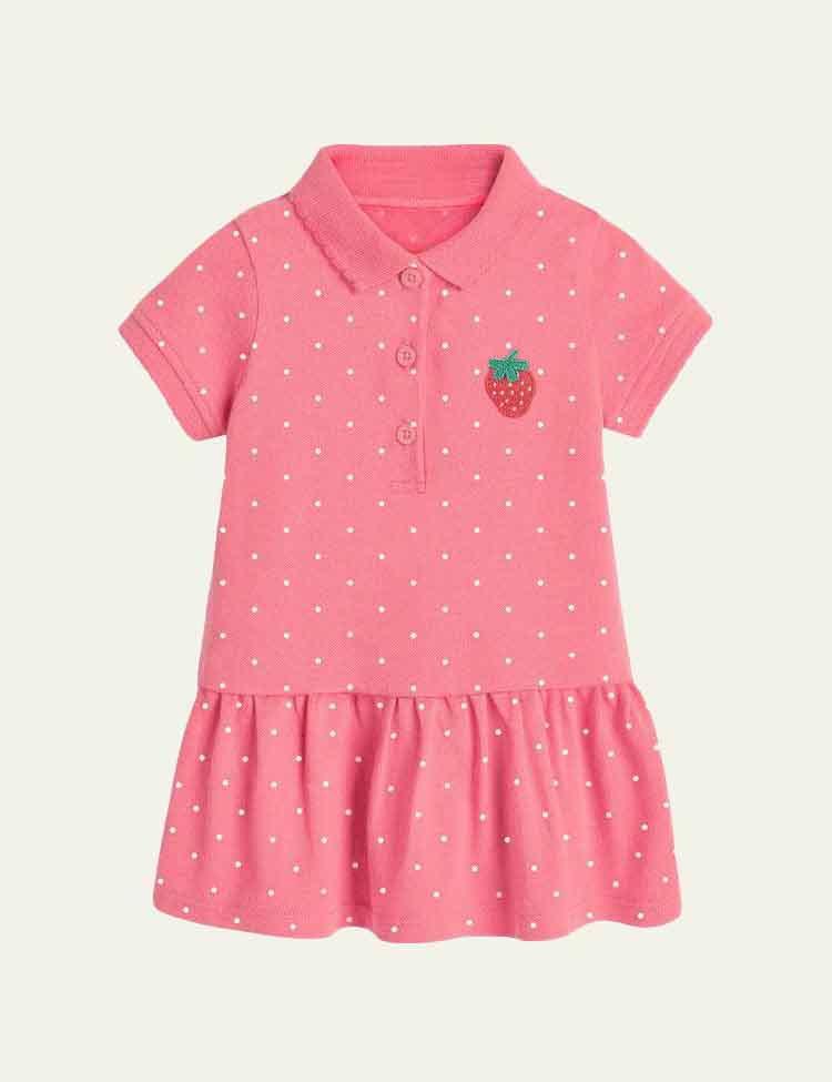 Toddler Girl Strawberry Polka Dot Lapel Collar Polo Dress - CCMOM