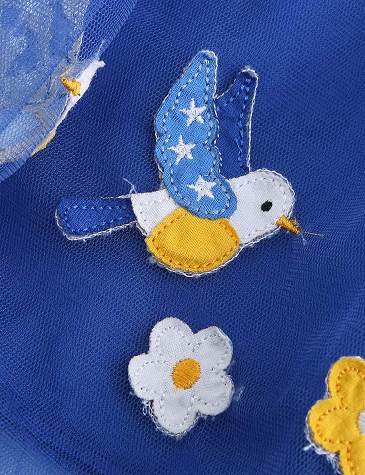 Toddler Girl Stripe Birds & Flower Embroidery Layered Mesh Splice Dress - CCMOM