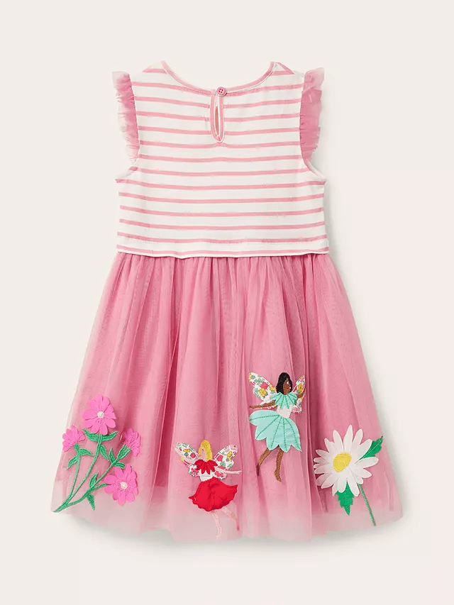 Toddler Girl Stripe Flower Embroidered Ruffle Layered Mesh Splice Dress - CCMOM